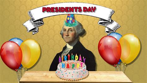 Presidents Day George Washington With Birthday Cap And Cake