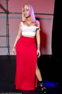 Nicki Minaj Pours Curves In Red Body Hugging Maxi Skirt Daily Mail Online