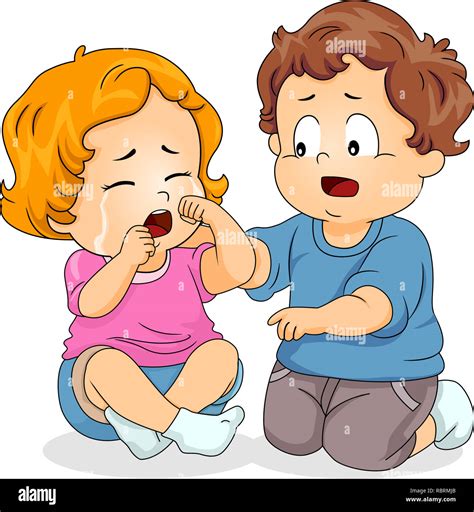 Illustration Of A Kid Boy Consoling A Crying Kid Girl Stock Photo Alamy