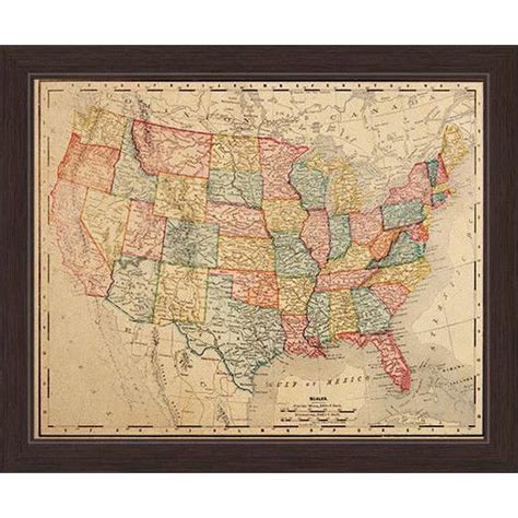 Click Wall Art Colored Map Of The United States Framed Graphic Art
