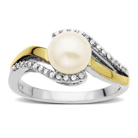 Sandg Sterling Silver 14k Gold Freshwater Cultured Pearl And Diamond Ring