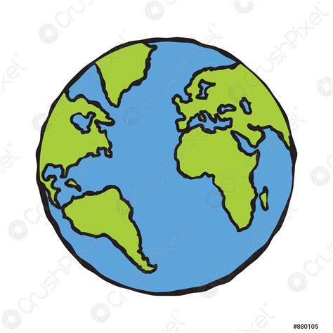Earth Illustration Cartoon Globe Orb Round Hemisphere Shape Sketch In