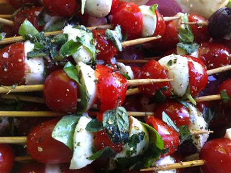 Caprese On A Stick Cherry Tomato Mozzarella And Basil Skewers The