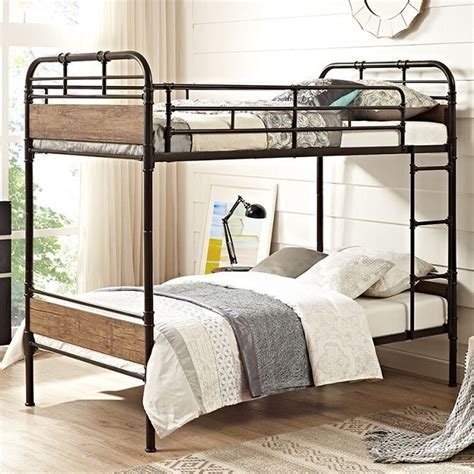 Twin over twin metal bunk beds, rockjame space saving design sleeping bedroom twin bed with ladder and safety rail for boys, girls, kids, young teens and adults (black) 4.2 out of 5 stars 37 $209.99 $ 209. Vintage Style Twin Size Metal Bunk Bed with Distressed ...
