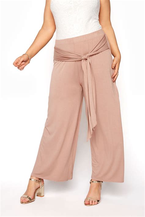 YOURS LONDON Nude Wide Leg Belted Trousers Yours Clothing
