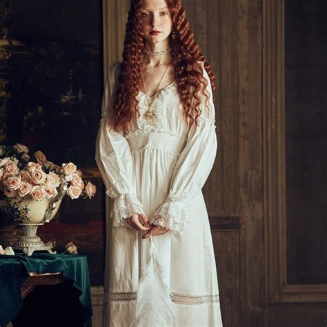 Lady Nightgown Retro Elegant Nightgowns Vintage Women Lace White Sleep