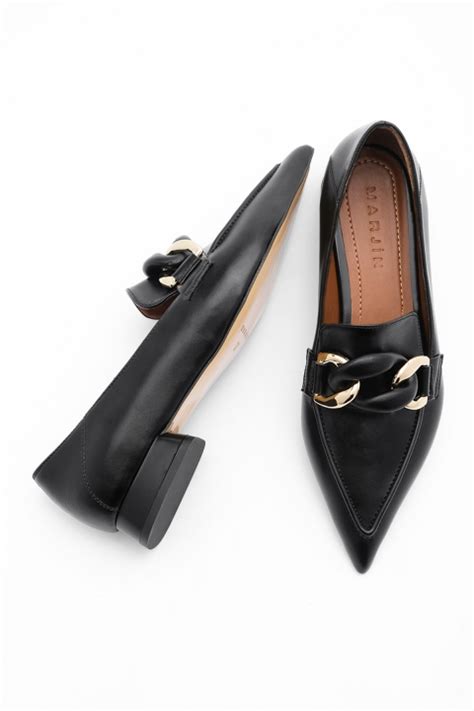 Kadın Loafer Zincir Tokalı Günlük Ayakkabı Rukez Siyah Marjin Ayakkabı