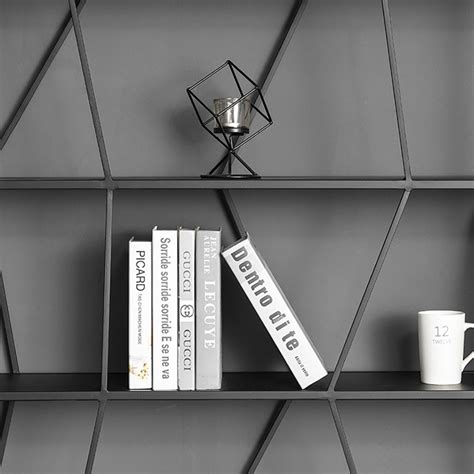 Black Modern Geometric Bookshelf Metal With 5 Tier Shelving