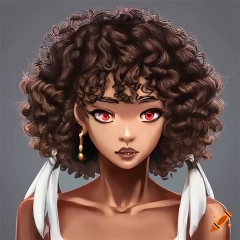 Anime Inspired Female Character With Dark Brown Skin And Curly Hair On Craiyon