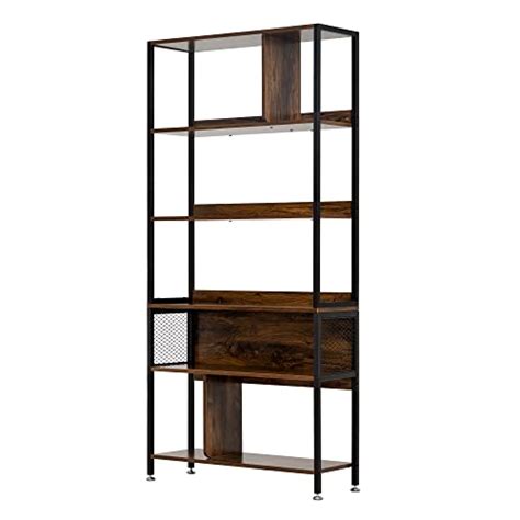 Lavievert 5 Tier Farmhouse Bookshelf Rustic Wood And Metal Free