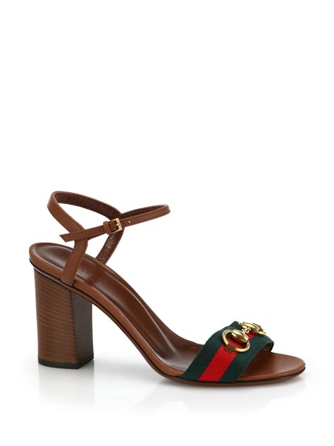 Lyst Gucci Horsebit Fabric And Leather Sandals In Brown