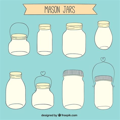 Drawn Mason Jars Collection Vector Free Download