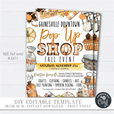 Editable Fall Pop Up Event Flyer Pop Up Shop Flyer Fall Etsy