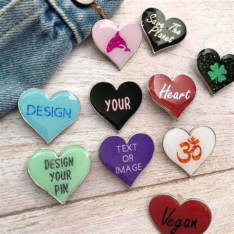 Personalised Bespoke Love Heart Enamel Pin Customised Pin Badge
