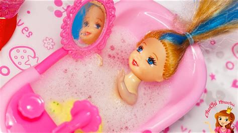 Barbie Princess Doll Bath Routine And Washing Dresses Bath Time Kids