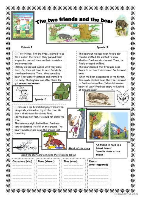 The Two Friends And The Bear English Esl Worksheets Pdf And Doc