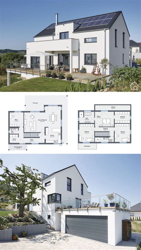 Larger flat roofed applications (low slope) such as residential. Single-family house modern floor plan with garage ...