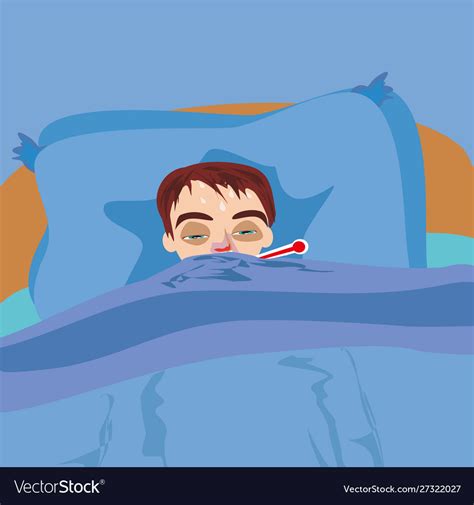 Sick Man In Bed With Fever Royalty Free Vector Image