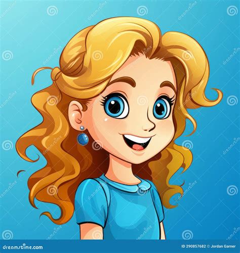 A Cartoon Girl With Blonde Hair And Blue Eyes Stock Illustration