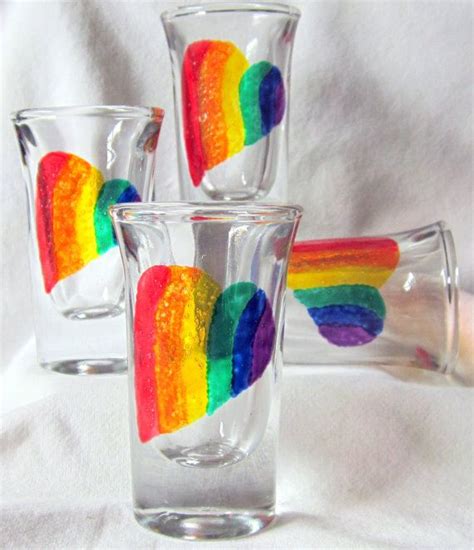 Rainbow Hearts Shot Glasses Love Handpainted Etsy Rainbow Heart Shot Glasses Cinnamon Hearts