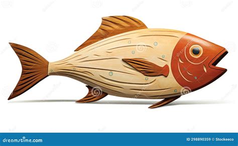 Art Nouveau Inspired Wooden Fish Model On White Background Stock