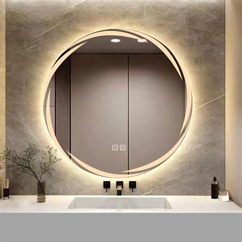 Yoshoot Patterned 800mm Round Bathroom Mirror Wall Mounted Mirror With Led Light Sleekest