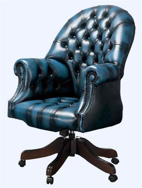 Designersofas4u Autumn Blue Leather Chesterfield Office Chair