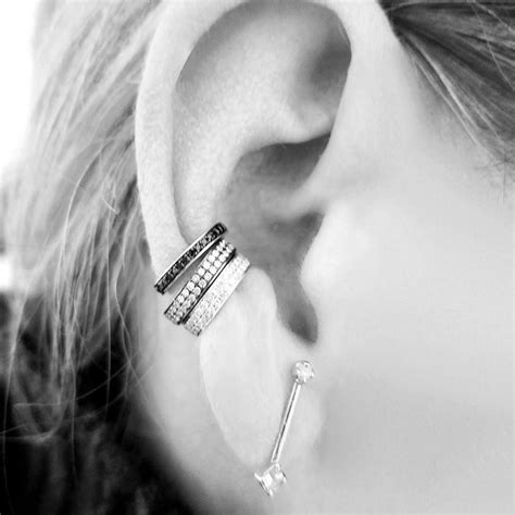 Diamond Ear Cuffs In 14k White Gold Black Gold And Yellow Gold With
