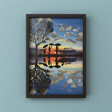 Mirror Sunset Acrylic Painting Print Sunset Landscape Etsy