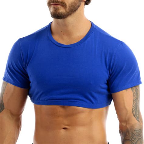 Men Crop Tops Short Sleeve T Shirt Basic Casual Fitted Top Pullover Blouses Tee Ebay