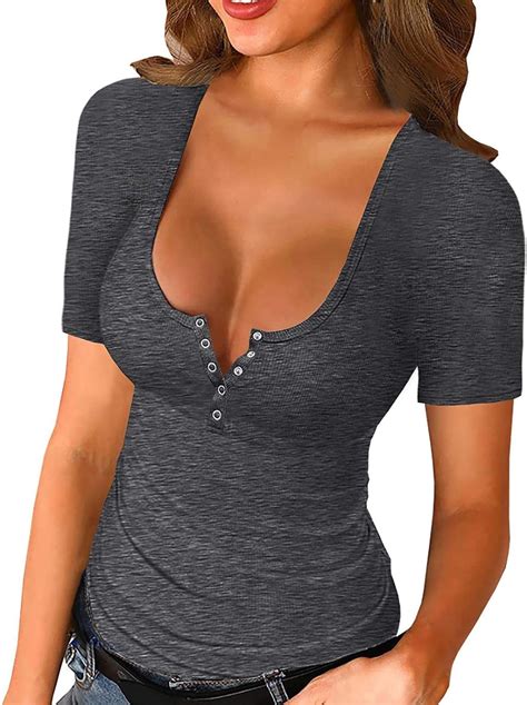 Zegeey Damen V Ausschnitt Basic Oberteile Sexy Slim Fit T Shirt Frühlings Pullover Tops