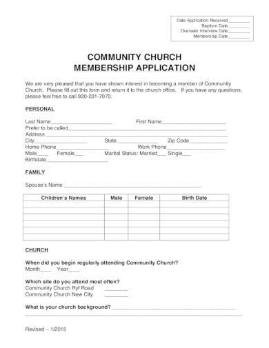 20 Church Membership Form Templates In Pdf Doc