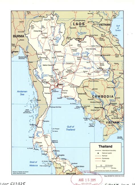 Large Detailed Political Map Of Thailand With Roads Railroads And