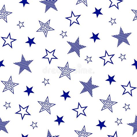 Seamless Pattern With Set Drawn Stars Vector Wallpaper Blue Stars On A