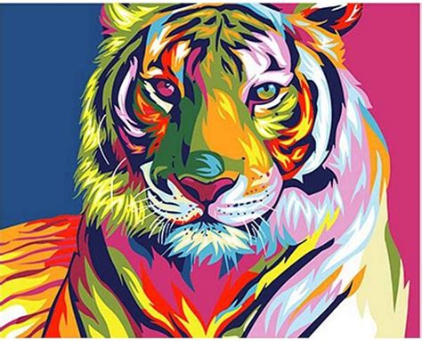 Guyuell Diy Pintura Al Óleo Colorido Tigre Animales Diy Pintura Por