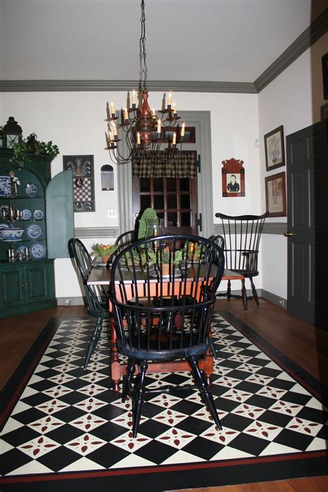 Black And White Floorcloth Primitive Dining Rooms Colonial Dining