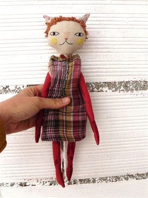 Cat Doll In Cotton And Linen Canvas With Curly By Antonantonthings Handmade Soft Toys Cloth