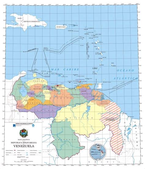 Grande detallado mapa político de Venezuela con administrativas divisiones Venezuela América