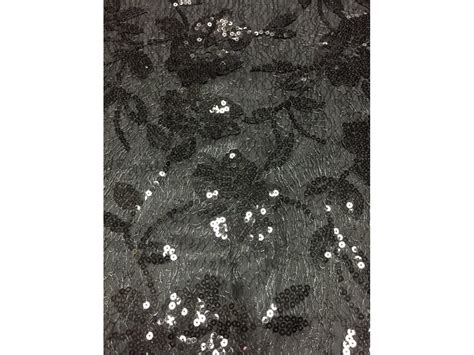 Showtime Fabric All Over Stitched Sequins Sheer Floral Web Black Seq61 Bk