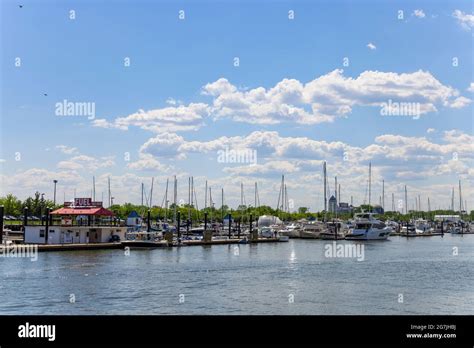 Many Ships Anchor In Liberty Landing Marina At Jersey City Nj Stock
