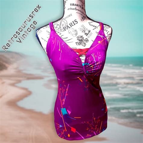 vintage one piece swimsuit 1970 s shimmer purple neon… gem