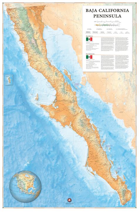 baja california peninsula wall map benchmark maps