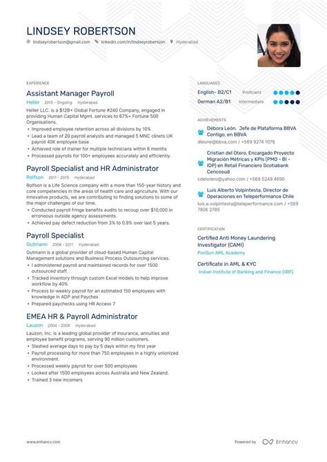 Get the job you want. DOWNLOAD: Payroll Resume Example for 2020 | Enhancv.com