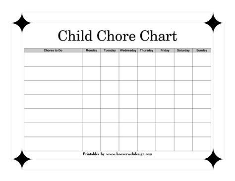 免费 Childrens Printable Chore Chart 样本文件在