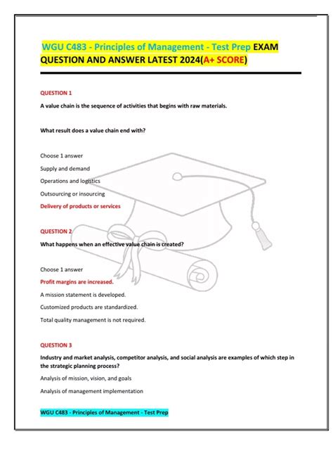 WGU C483 - Principles of Management - Test Prep EXAM QUESTION AND
