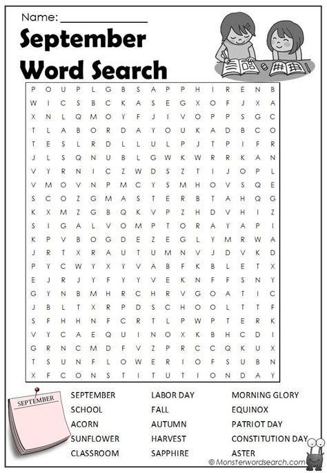 September Word Search September Activities Word Puzzles