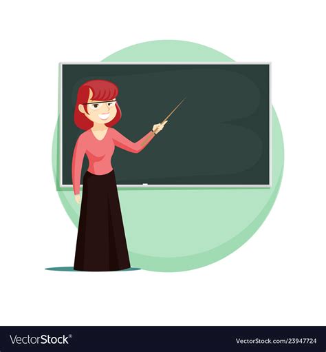 Red Haired Teacher Stands At The Blackboard Vector Image