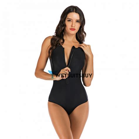 Black One Piece Swimsuit Front Zipper Bathing Suit