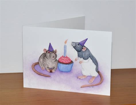 Rat Birthday Card Two Rats Enjoying A Birthday Cake And Etsy