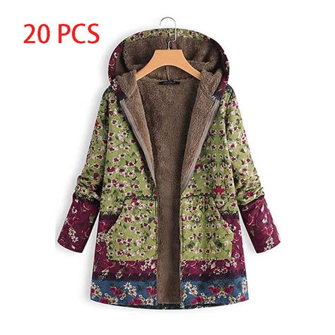 Xhtang Women Winter Coat Printed Hooded Pockets Warm Fleece Floral